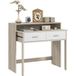 Pangivo Table console d'entrée avec plateau coulissant et 2 tiroirs aspect chêne et blanc 95 cm