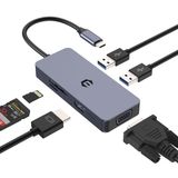 USB C Adapter HUB, USB C HUB, 4K HDMI VGA USB-hub, 6-in-1 adapter met USB A, USB 2.0, SD/TF kaartlezer, compatibel met Mac, Windows