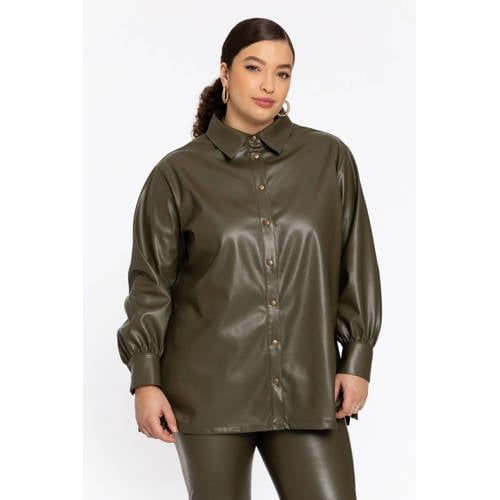 YOEK imitatieleren blouse kaki