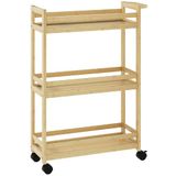 HOMCOM Badkamer opbergplank 55x20x75 cm Natuurlijk | Bamboe 3-laags rollende opbergkar, badkamerkast, voor keuken, woonkamer.
