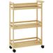 HOMCOM Badkamer opbergplank 55x20x75 cm Natuurlijk | Bamboe 3-laags rollende opbergkar, badkamerkast, voor keuken, woonkamer.