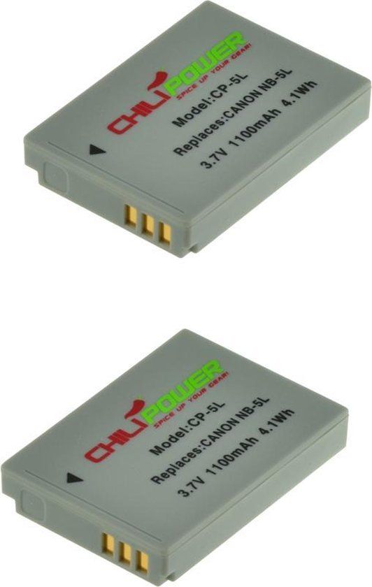ChiliPower NB-5L Accu voor Canon - 1100mAh - 2-Pack - Spiegelreflexcamera - Li-Ion
