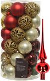 Kaemingk B.V. Boules de Noël en Plastique 38 pièces - Rouge/Or/Perle/Vert - 6 cm
