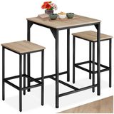 tectake® Bartafelset 3-delig - Bartafel met 2 barkrukken - Industrieel Design - Zwart metalen frame - Lichtbruin