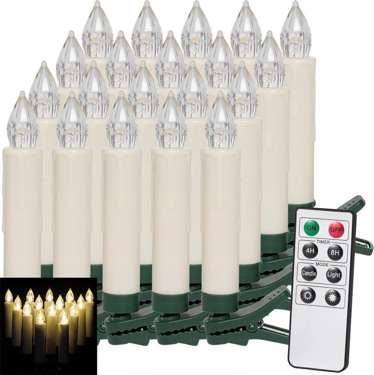 deuba Kerstboomverlichting kaarsen set - 20 stuks - met afstandsbediening - warm wit