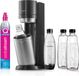 Sodastream (F) SodaStream sodamaker DUO met CO2 cilinder, 2x 1L glazen fles en 2x 1L vaatwasmachinebestendige kunststof fles, hoogte: 44cm, kleur: titanium