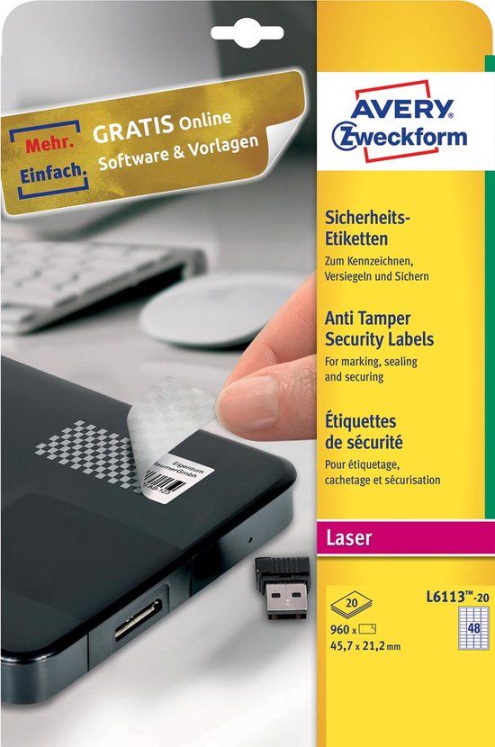 Avery Anti-tamper Labels - Laser - L6113 - 960 Labels
