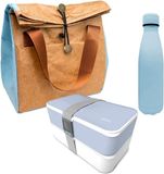 Nerthus Set dubbelwandige fles van roestvrij staal, blauw + lunchbox blauw + koeltas blauw