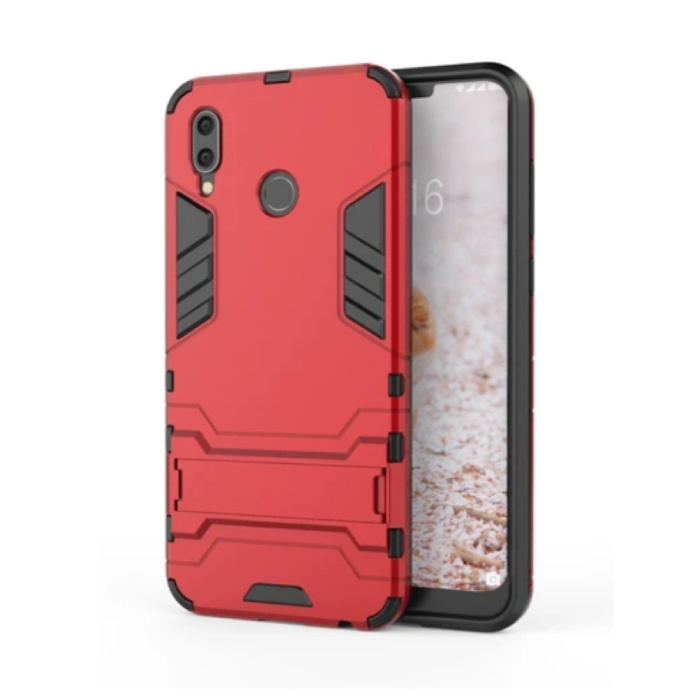 HATOLY iPhone XS Max - Robotic Armor Case Cover Cas TPU Hoesje Rood + Kickstand