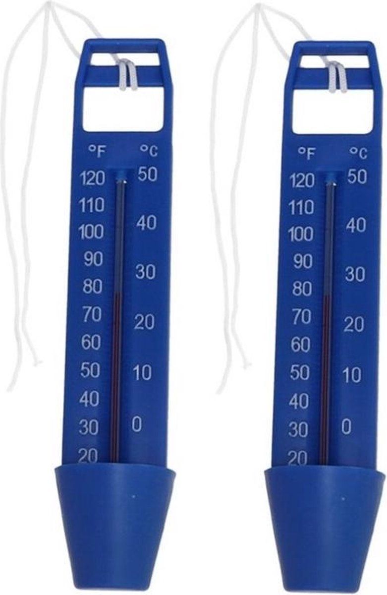Gerim Set van 2x zwembad thermometer blauw 16 cm - Zwembadwater temperatuur meters