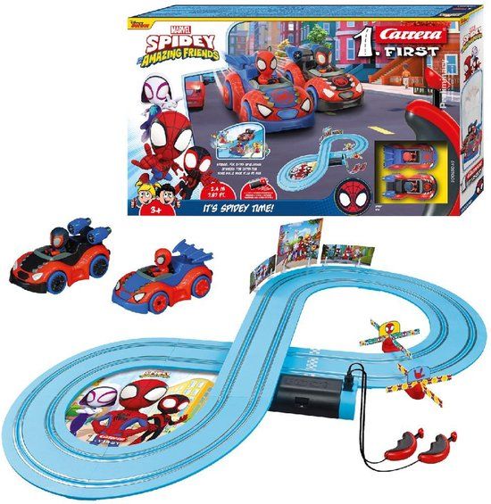 Carrera FIRST Racebaan - Spiderman Speelgoed - Spidey Amazing Friends - It's Spidey Time! - Spidey vs. Spin - 2,4m - 10 onderdelen