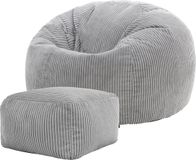 icon Kingston Zitzak Fauteuil met Poef - Ribfluweel - Grijs