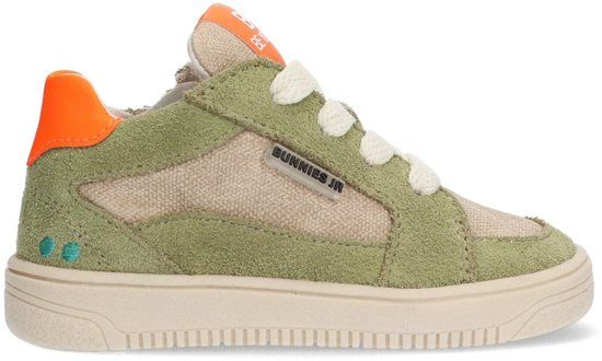 BunniesJR Jongens Lage Sneakers - Groen/Beige/Oranje - Suède - Veters - Maat 19