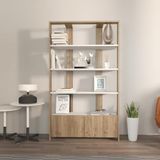 Hanah Home Elegante boekenplank, wit & walnoot, 93,6 x 31,5 x 160 cm, 100% melamine gecoat deelbord, 18 mm dik, stijlvolle opslag voor moderne woningen