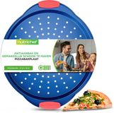 NUTRICHEF Pizzaplaat - Ronde Pizzasteen voor Oven - Anti-aanbak Pizzapan - Siliconen Handgrepen Vaatwasserbestendig