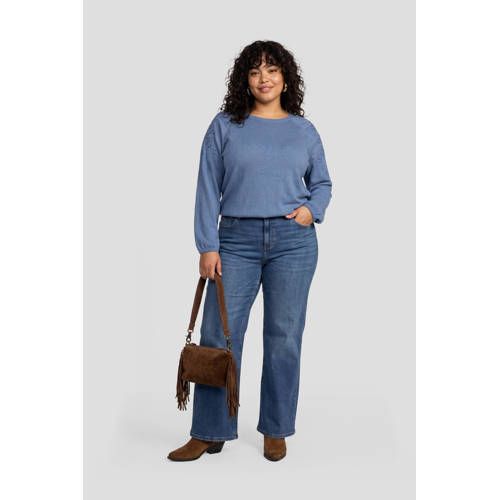 GREAT LOOKS crinkle top met opengewerkte details blauw