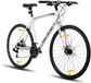 HILAND Vélo Hybride - 700C - 21 Vitesses - Vélo de Course / Vélo de Ville - Freins à Disque Mécaniques - Hommes & Femmes - Vélo de Ville