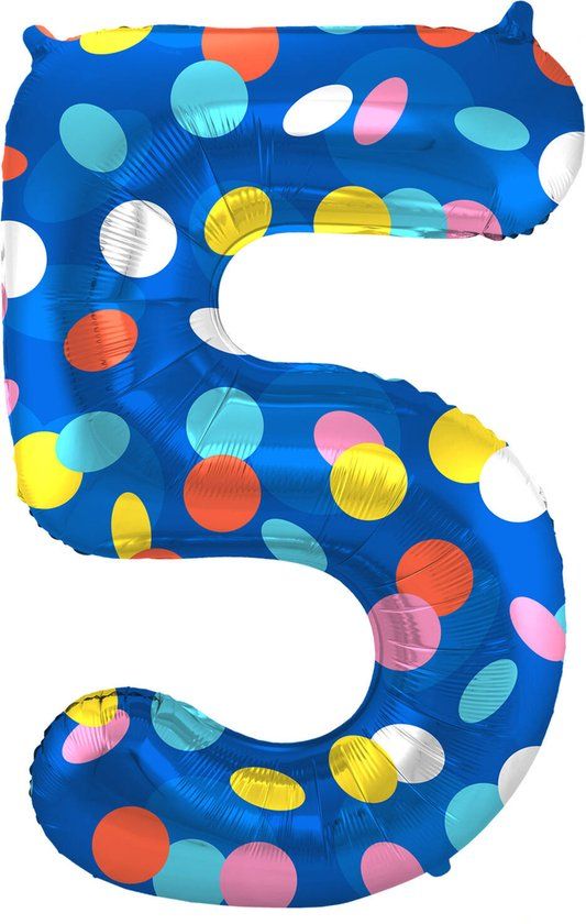 Folat Folieballon Cijfer 5 Colorful Dots - 86 cm