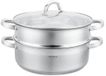 Klausberg - Casserole vapeur - Set de cuisson vapeur 3 pièces en Inox - Insert vapeur - Couvercle en verre - Induction - Gaz - Électrique - Inox - 6 Litres - 28 cm - Argent