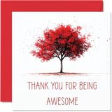 Bedankkaarten - Thank You For Being Awesome Kleurrijke rode boom - bedankkaarten voor hem, haar, man, vrouw, oprechte bedankkaart, 145 mm x 145 mm, wenskaarten voor