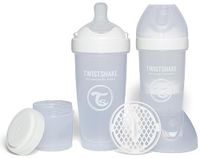 Twistshake 2x Pro Double Anti-Koliek Babyfles met Melkpoedercontainer en Mixer - 330 ml | Snelle Stroom Siliconen Borstachtige Speen | BPA-Vrije Babyfles | Geschikt voor Baby's Vanaf 4m+ | Roze