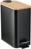 Relaxdays badkamer prullenbak - 5 L - Metaal - Bamboe deksel - Zwart
