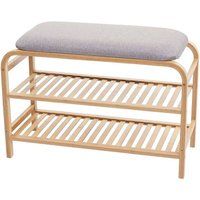 HWC-F72 Schoenenrek, gestoffeerde bank schoenenrek schoenenkast, opbergvak bamboe 50x70x30cm