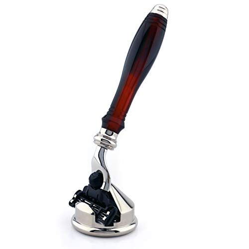 Jag Shaving Luxe scheerset schildpad replica scheermes en standaard duo premium hars handvat - Triple Edge Cartridge - verchroomd roestvrij staal - cadeau voor mannen