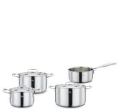 Spring Gourmet pannenset 4-delig met steelpan en deksel, meerlaags roestvrij staal 18/0 buiten 18/10 binnen met aluminium kern, geschikt voor inductie, 1,4 l 2,0 l 2,7 l 3,7 l kookpannenset
