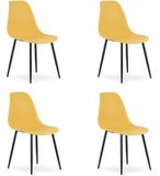 Leobert Set van 4 Stoelen WAT – Mosterdgeel, Zwarte Metalen Poten, Kunststof Zitting