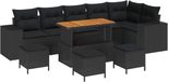 vidaXL Salon de jardin 9 pièces Noir polyrotin Ensemble d'angle sans coussins avec table