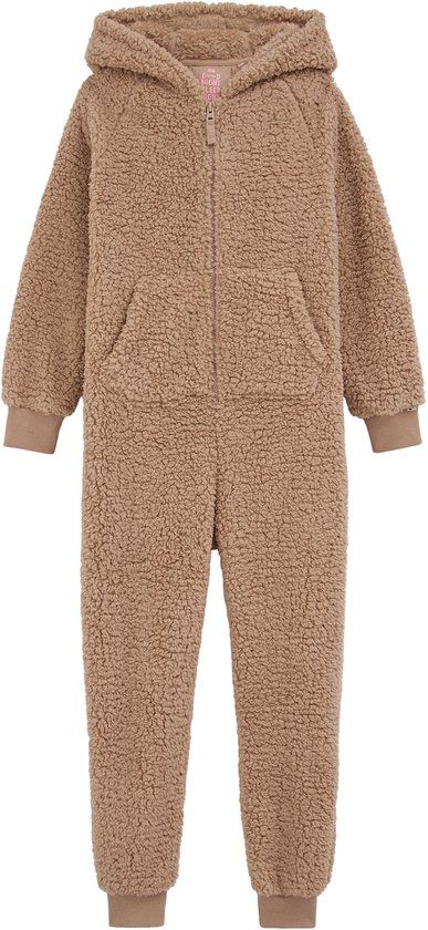 WE Fashion Meisjes teddy onesie bruin 134/140