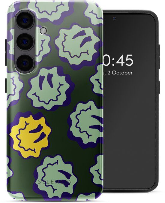Selencia Hoesje - Geschikt voor Samsung Galaxy S24 - Backcover - Wavy Smiley Green