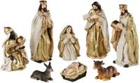 Decoris Kerststal beelden - 8x st - wit/goud - 12 cm - polystone