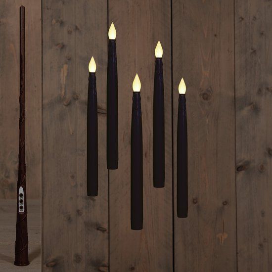 Anna's Collection Zwevende LED Kaarsen - 5 stuks - Zwart - 28.5 cm - Toverstaf & Afstandsbediening