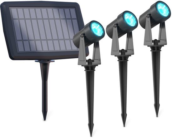 Calex Aosta Solar Buiten Spotlight 3-Pack – RGBIC + 2700–6500K – 50 Lumen – IP44 – Solar – USB-C Oplaadbaar – Zwart