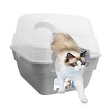 Petfamily Kattenbak, grote opvouwbare jumbo-capuchon met transparant deksel, grijs