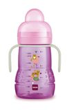 MAM Trainer Night beker met Skinsoft-siliconen zuiger, lekvrij, gemakkelijk vast te pakken, met lichtgevende handgrepen in het donker, vanaf 4 maanden, 220 ml, roze
