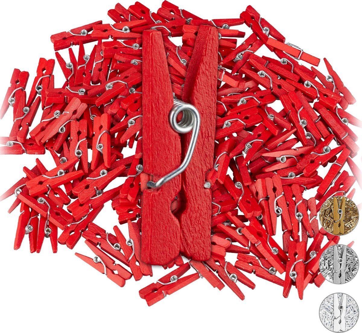 Relaxdays mini knijpers - set van 144 stuks - houten knijpers - knijpertjes - wasknijpers rood