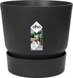 Elho Greenville Rond 16 - Pot de fleurs d'extérieur avec réservoir d'eau - 100% plastique recyclé - Ø 16 x H 15,3 cm - Noir vie