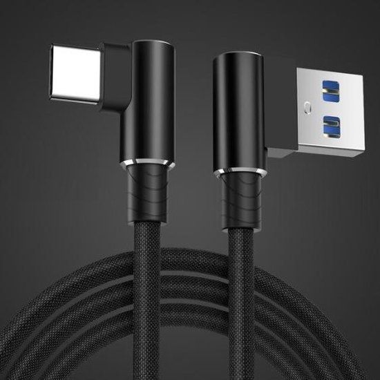 Dolphix USB-C naar USB-A Haaks Snellaadkabel - 3m - Zwart