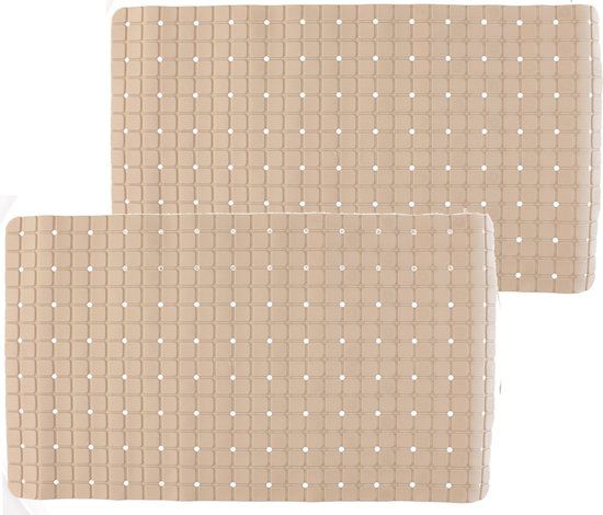Arte r 2x badmatten/douchematten beige vierkant patroon 69 x 39 cm - Anti-slip