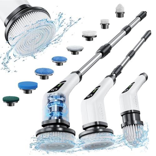 Elektrische reinigingsborstel, draaibaar, draadloze reinigingsborstel met 8 verwisselbare borstelkoppen, Electric Spin Scrubber met verstelbare handgreep, 137 cm, voor badkamer, keuken, auto