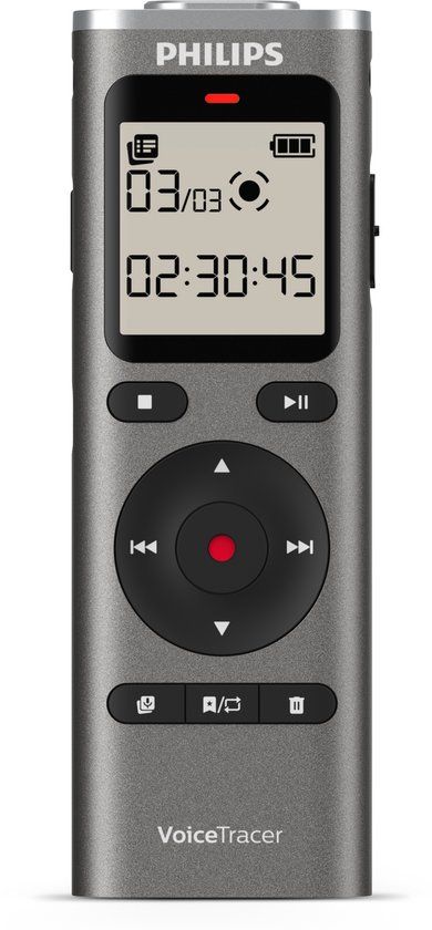Philips DVT1170 Voice recorder - 360° microfoon - PCM (WAV) - Spraakgestuurde opname - Groot LCD display - MicroSD-kaartslot - 8 GB - USB-C - Antraciet