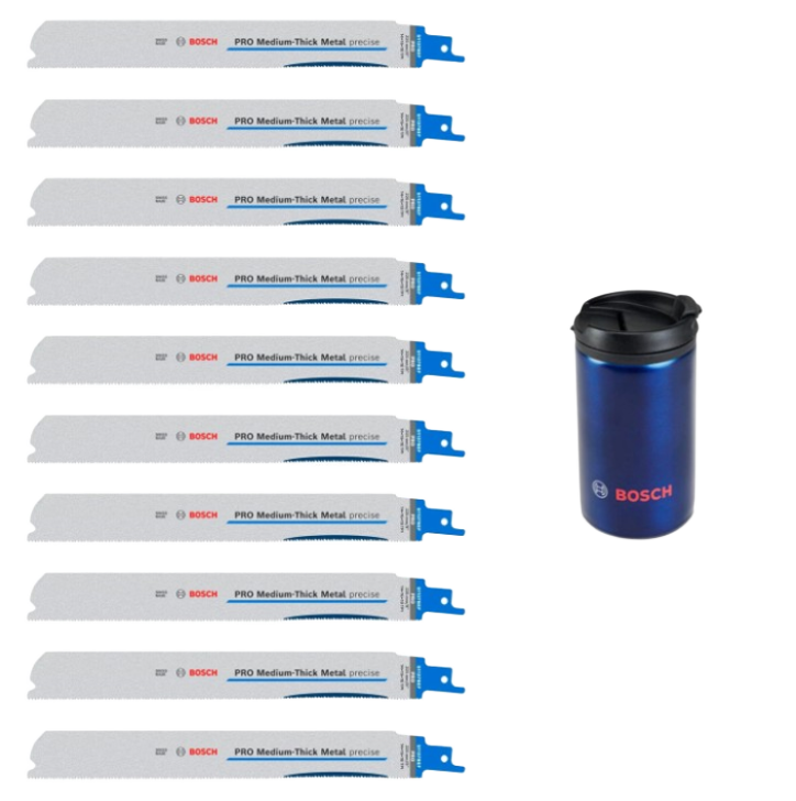Bosch Accessoires PRO Medium-Thick Metal precise S1137BEF Reciprozaagbladen (10 stuks) | + Isotherm Mok | 225mm - 0615997675