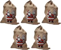 Bellatio Decorations Faram Party Kerst cadeauzakken - 5x - 85 x 55 cm - jute - zak voor kerstcadeautjes