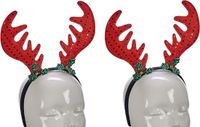 Krist+ Kerst diadeem/haarband rendier gewei rood met groen - 2x