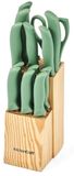 KitchenCraft Knife Block Set | 7 Knives | 6 Steak Knives | Shears | Green
