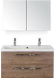 BES LED Seville Badmeubelset 100 cm - Tabacco - Wastafel Djazz 2 Kraangaten met Spiegelkast