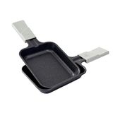 Set van 2 rechthoekige raclette-pannetjes, grijs handvat